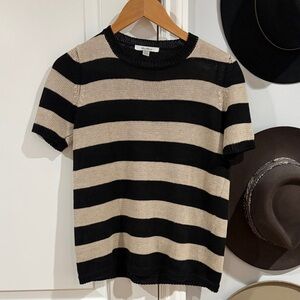 MaxMara Black and Tan Striped Short Sleeve Tee Knit Sweater